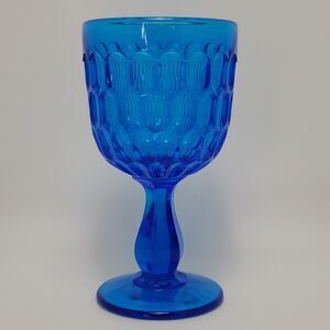 Fenton Art Glass Colonial Blue Thumbprint Water Goblet 6.5 Inches